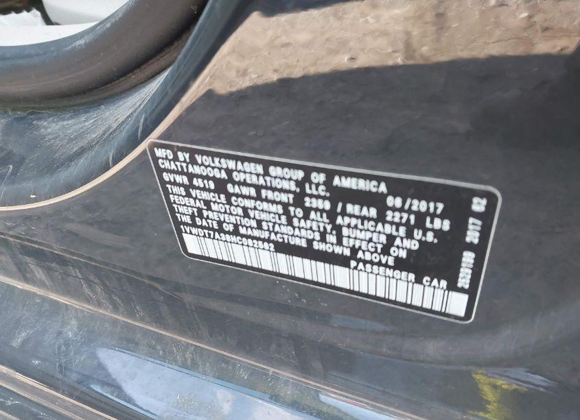 Photo 9 of 2017 Volkswagen Passat 1.8T R-LINE (VIN 1VWDT7A38HC082562)