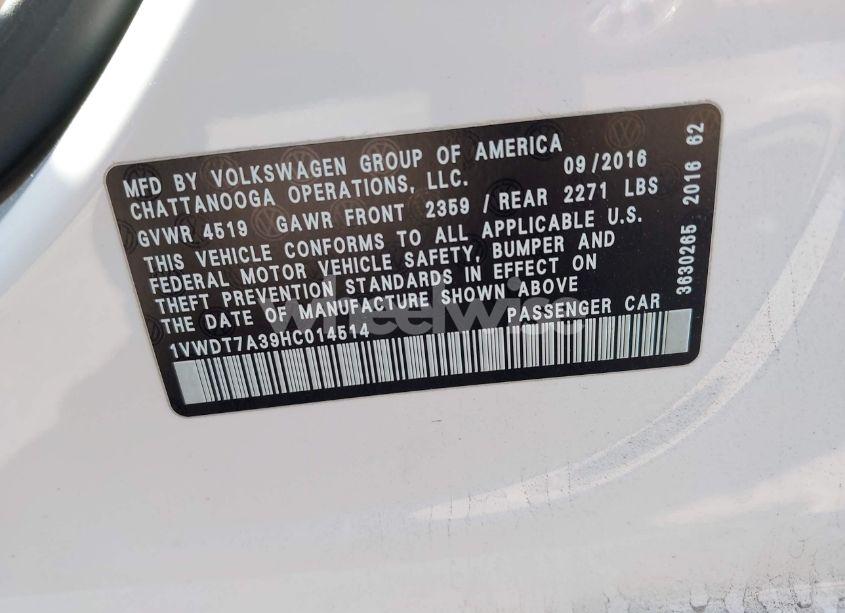 Photo 9 of 2017 Volkswagen Passat 1.8T R-LINE (VIN 1VWDT7A39HC014514)