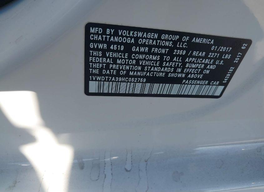 Photo 9 of 2017 Volkswagen Passat 1.8T R-LINE (VIN 1VWDT7A39HC052759)
