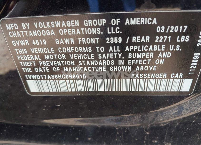 Photo 9 of 2017 Volkswagen Passat 1.8T R-LINE (VIN 1VWDT7A39HC066015)