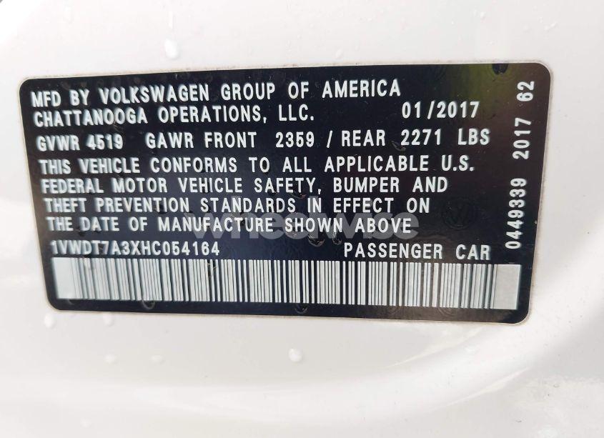 Photo 9 of 2017 Volkswagen Passat 1.8T R-LINE (VIN 1VWDT7A3XHC054164)