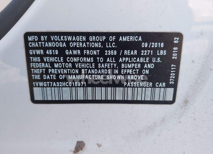 Photo 9 of 2017 Volkswagen Passat 1.8T SE (VIN 1VWGT7A32HC015971)