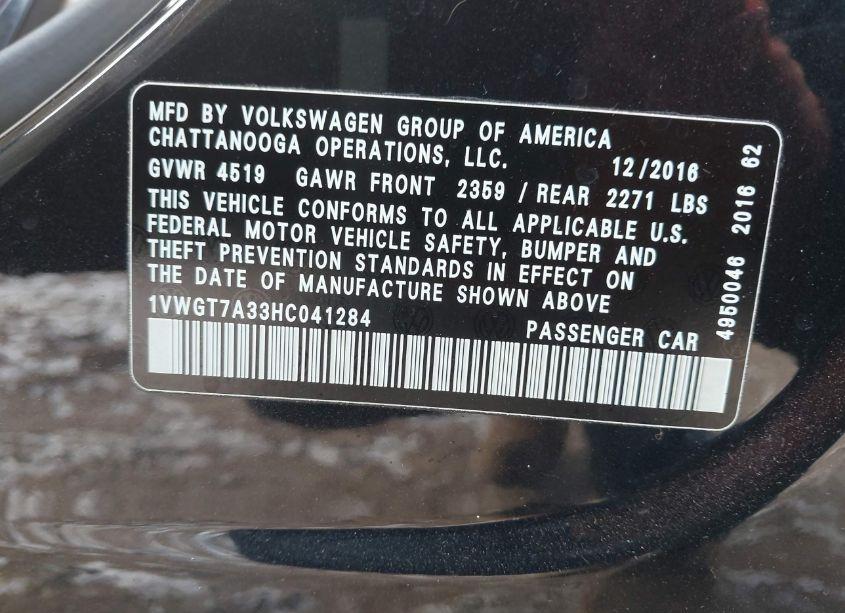 Photo 9 of 2017 Volkswagen Passat 1.8T SE (VIN 1VWGT7A33HC041284)