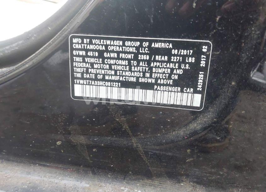 Photo 9 of 2017 Volkswagen Passat 1.8T SE (VIN 1VWGT7A33HC081221)