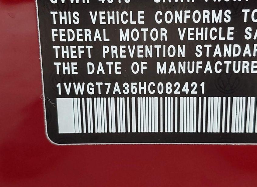 Photo 9 of 2017 Volkswagen Passat 1.8T SE (VIN 1VWGT7A35HC082421)
