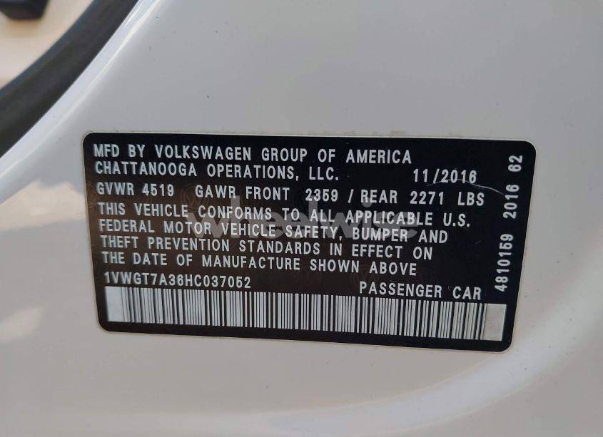 Photo 9 of 2017 Volkswagen Passat 1.8T SE (VIN 1VWGT7A36HC037052)