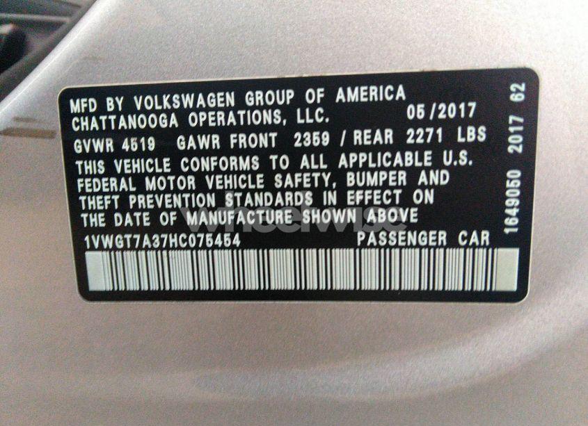 Photo 9 of 2017 Volkswagen Passat 1.8T SE (VIN 1VWGT7A37HC075454)