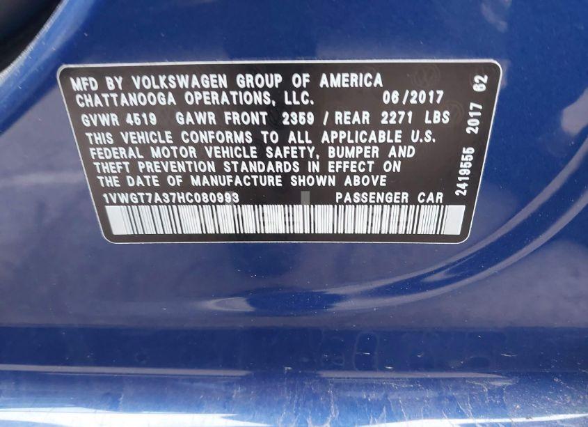 Photo 9 of 2017 Volkswagen Passat 1.8T SE (VIN 1VWGT7A37HC080993)