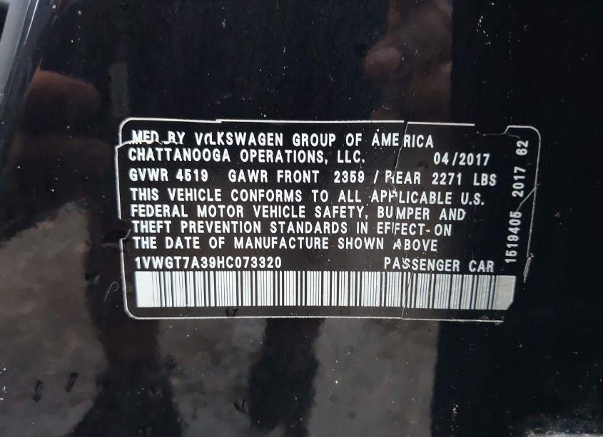 Photo 9 of 2017 Volkswagen Passat 1.8T SE (VIN 1VWGT7A39HC073320)