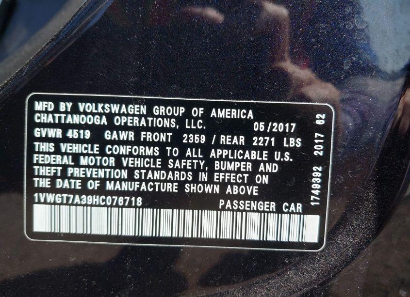 Photo 9 of 2017 Volkswagen Passat 1.8T SE (VIN 1VWGT7A39HC076718)