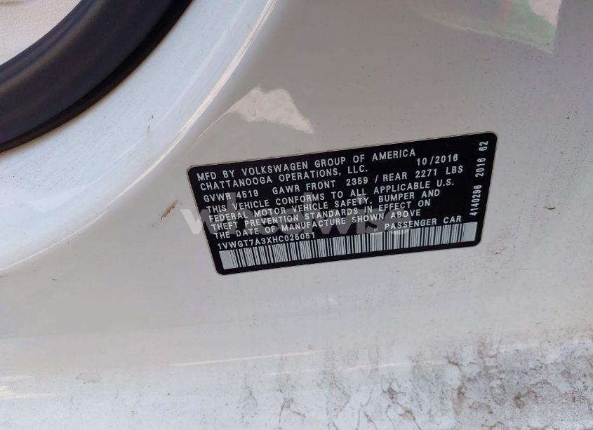 Photo 9 of 2017 Volkswagen Passat 1.8T SE (VIN 1VWGT7A3XHC025051)