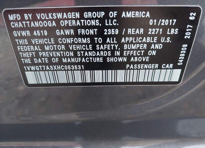 Photo 9 of 2017 Volkswagen Passat 1.8T SE (VIN 1VWGT7A3XHC053531)