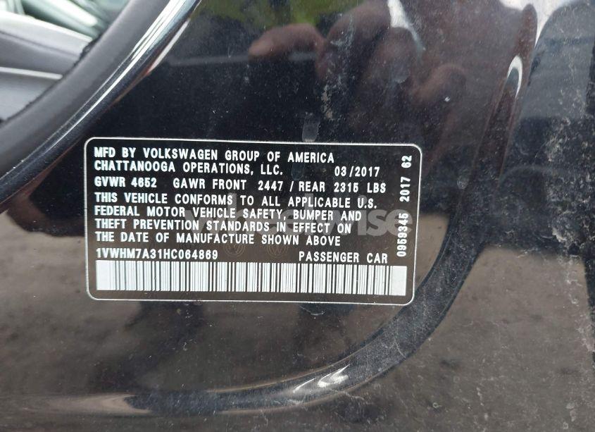Photo 9 of 2017 Volkswagen Passat V6 SE (VIN 1VWHM7A31HC064869)