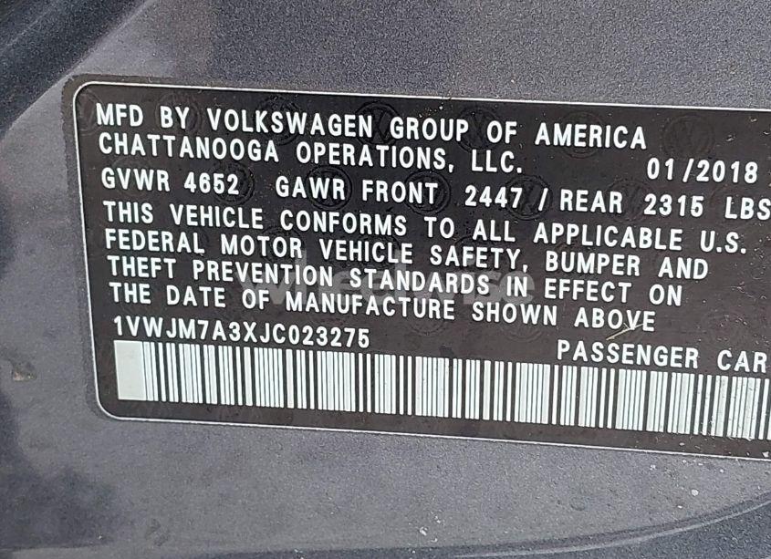 Photo 9 of 2018 Volkswagen Passat 3.6L V6 GT (VIN 1VWJM7A3XJC023275)