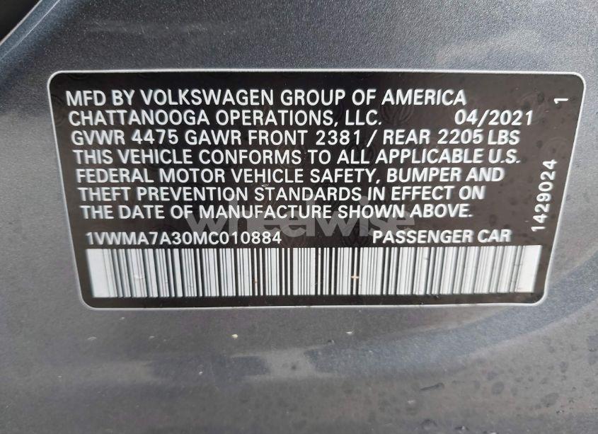 Photo 9 of 2021 Volkswagen Passat 2.0T R-LINE (VIN 1VWMA7A30MC010884)