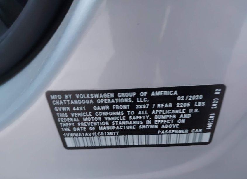 Photo 9 of 2020 Volkswagen Passat 2.0T R-LINE (VIN 1VWMA7A31LC013677)