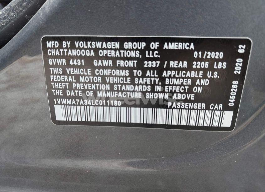 Photo 9 of 2020 Volkswagen Passat 2.0T R-LINE (VIN 1VWMA7A34LC011180)