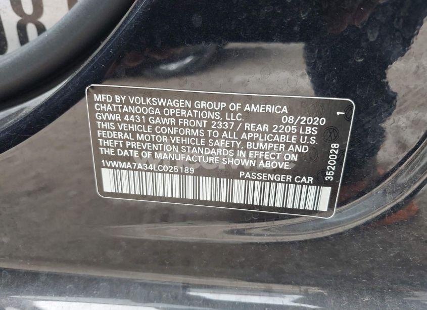 Photo 9 of 2020 Volkswagen Passat 2.0T R-LINE (VIN 1VWMA7A34LC025189)