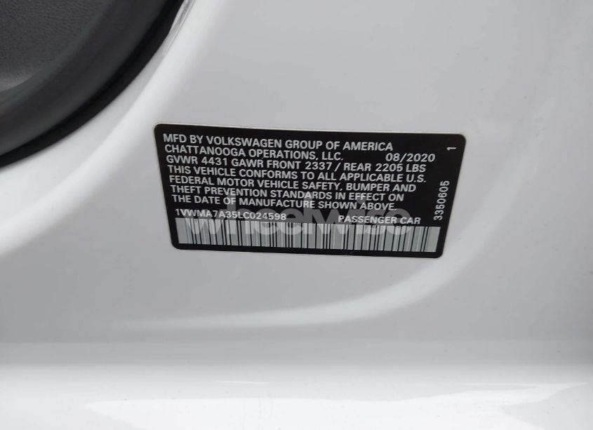 Photo 9 of 2020 Volkswagen Passat 2.0T R-LINE (VIN 1VWMA7A35LC024598)