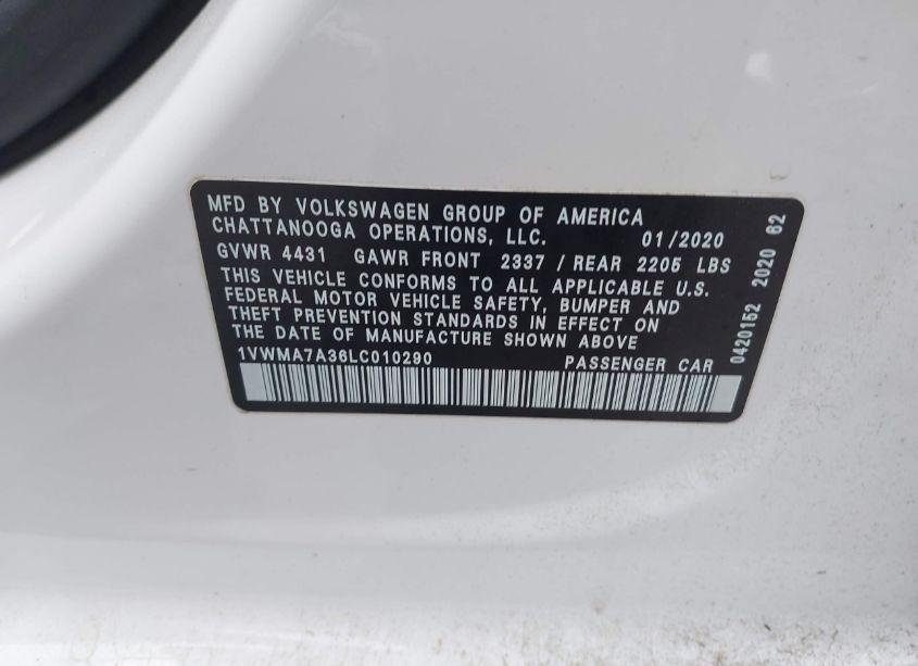 Photo 9 of 2020 Volkswagen Passat 2.0T R-LINE (VIN 1VWMA7A36LC010290)
