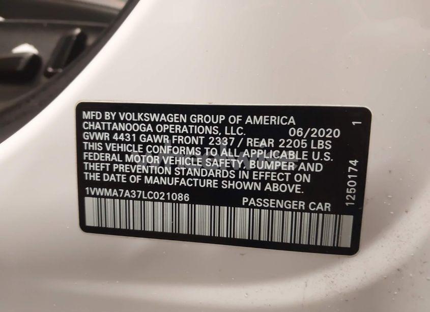 Photo 9 of 2020 Volkswagen Passat 2.0T R-LINE (VIN 1VWMA7A37LC021086)