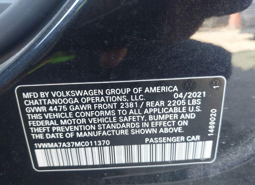 Photo 9 of 2021 Volkswagen Passat 2.0T R-LINE (VIN 1VWMA7A37MC011370)