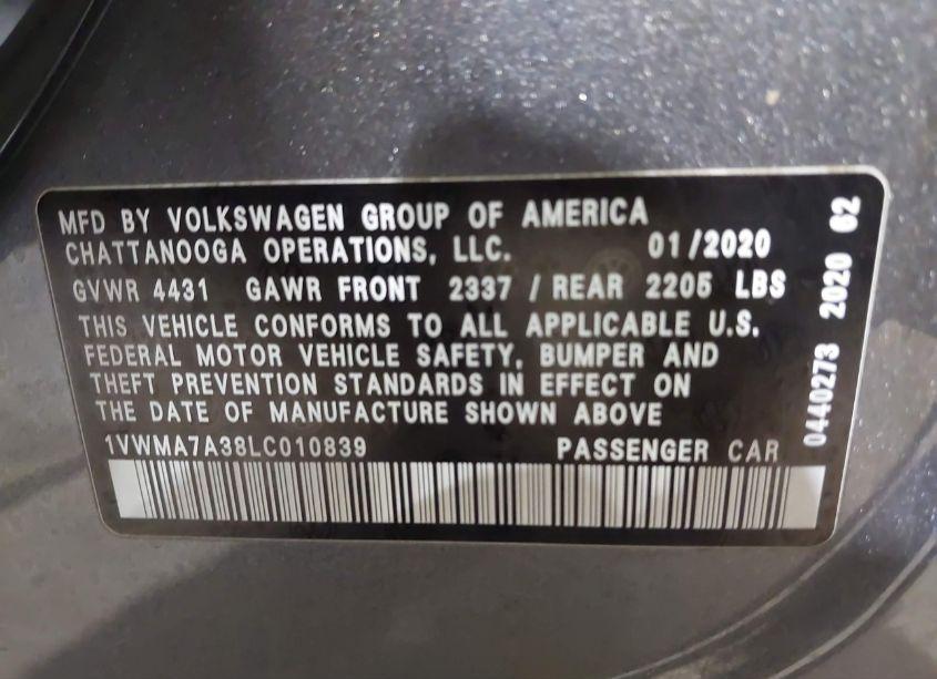 Photo 9 of 2020 Volkswagen Passat 2.0T R-LINE (VIN 1VWMA7A38LC010839)