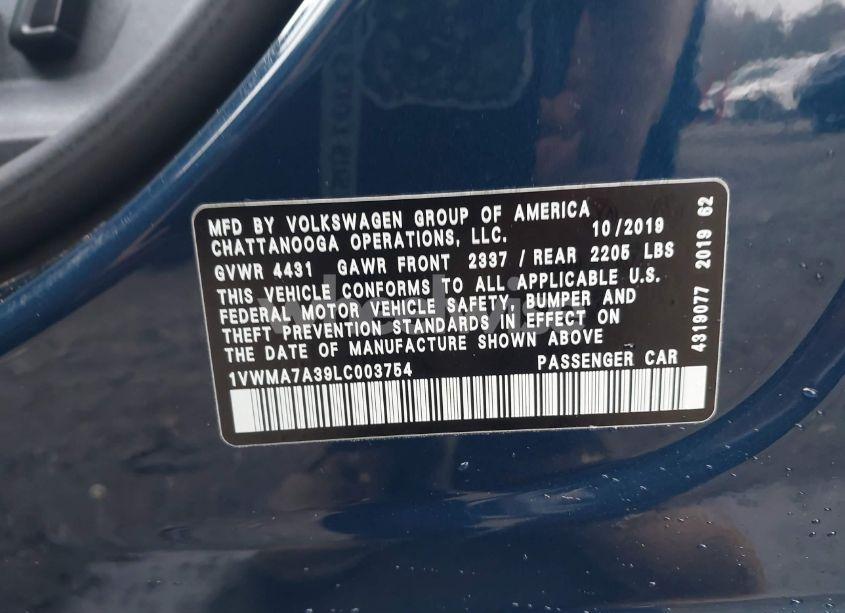 Photo 9 of 2020 Volkswagen Passat 2.0T R-LINE (VIN 1VWMA7A39LC003754)