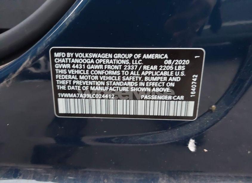 Photo 9 of 2020 Volkswagen Passat 2.0T R-LINE (VIN 1VWMA7A39LC024412)