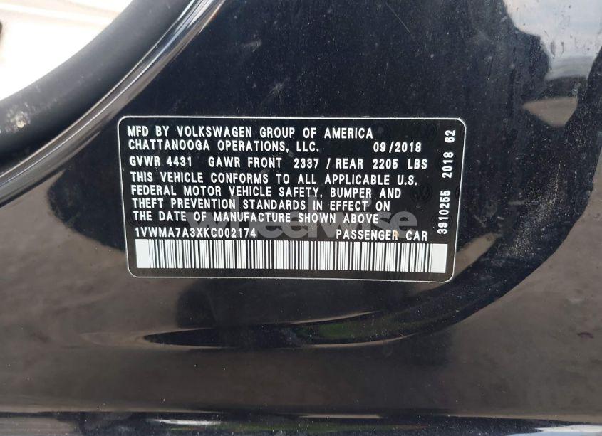 Photo 9 of 2019 Volkswagen Passat 2.0T SE R-LINE (VIN 1VWMA7A3XKC002174)