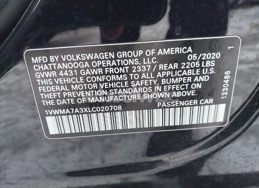 Photo 9 of 2020 Volkswagen Passat 2.0T R-LINE (VIN 1VWMA7A3XLC020708)