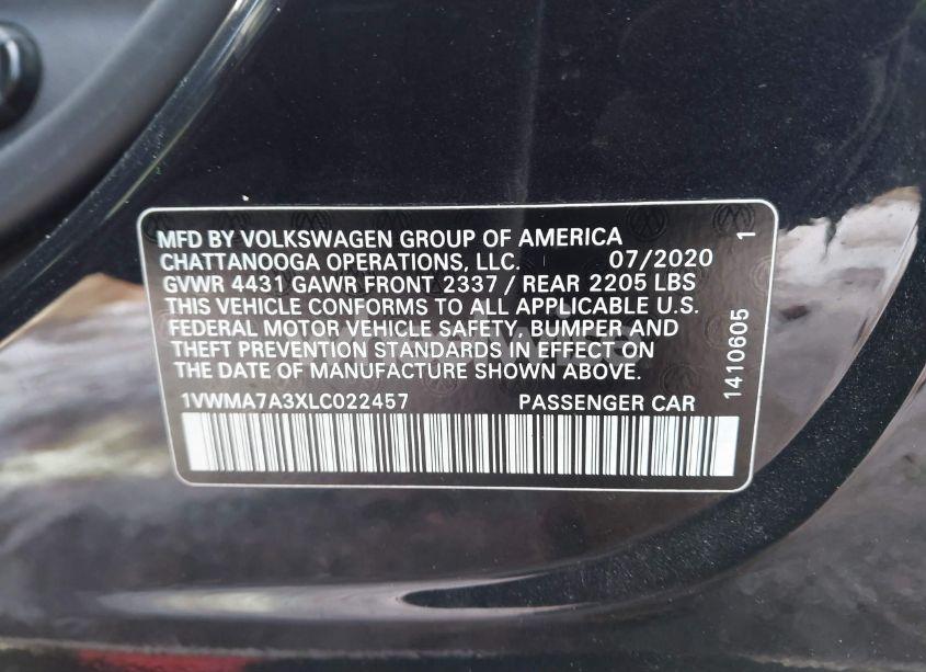 Photo 9 of 2020 Volkswagen Passat 2.0T R-LINE (VIN 1VWMA7A3XLC022457)