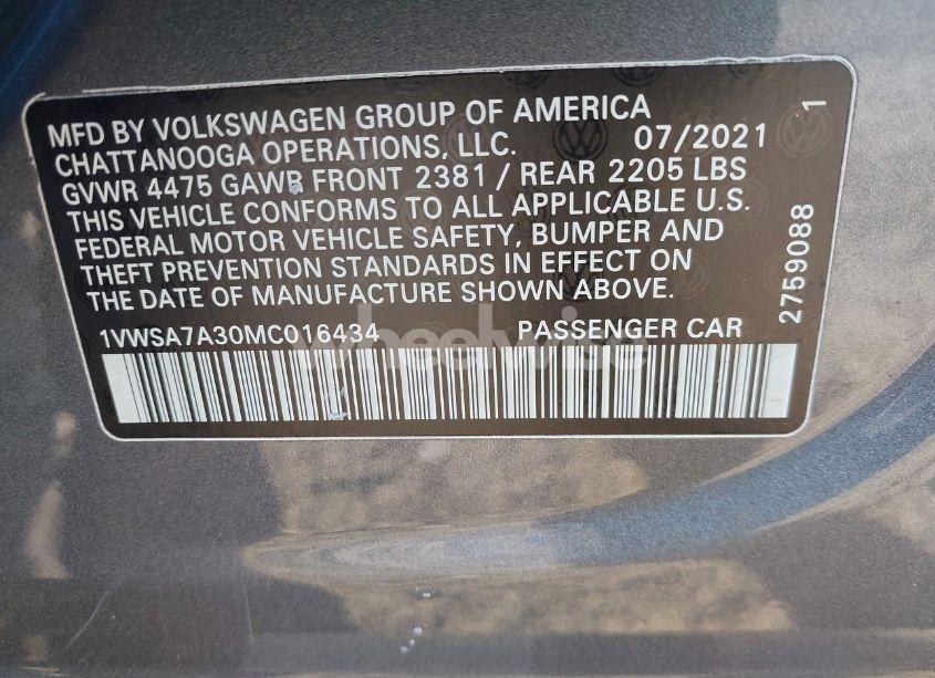 Photo 9 of 2021 Volkswagen Passat 2.0T SE (VIN 1VWSA7A30MC016434)