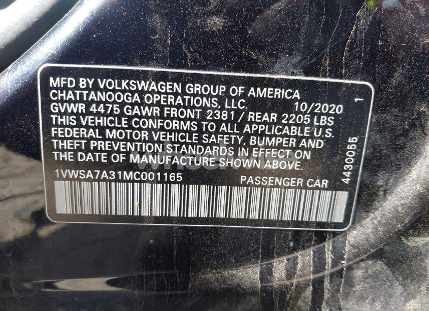 Photo 9 of 2021 Volkswagen Passat 2.0T SE (VIN 1VWSA7A31MC001165)
