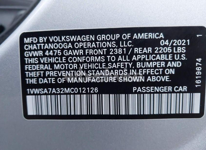 Photo 9 of 2021 Volkswagen Passat 2.0T SE (VIN 1VWSA7A32MC012126)