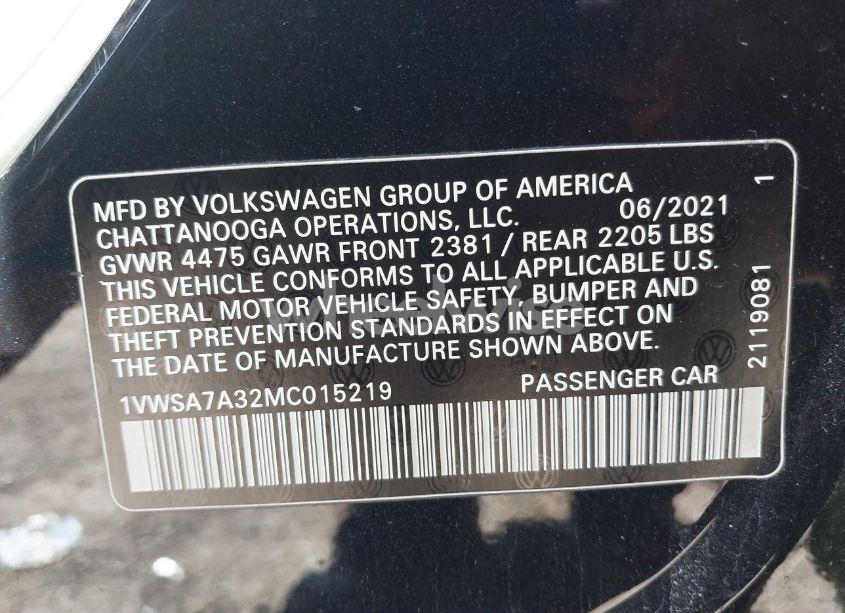 Photo 9 of 2021 Volkswagen Passat 2.0T SE (VIN 1VWSA7A32MC015219)