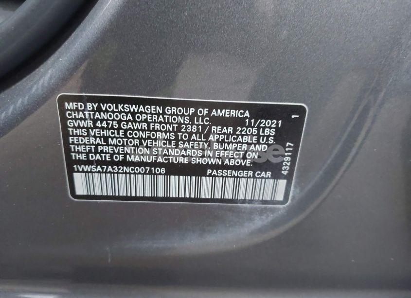 Photo 9 of 2022 Volkswagen Passat 2.0T SE (VIN 1VWSA7A32NC007106)