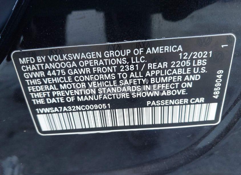 Photo 9 of 2022 Volkswagen Passat 2.0T SE (VIN 1VWSA7A32NC009051)