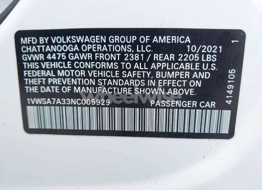 Photo 9 of 2022 Volkswagen Passat 2.0T SE (VIN 1VWSA7A33NC005929)