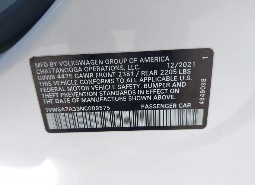 Photo 9 of 2022 Volkswagen Passat 2.0T SE (VIN 1VWSA7A33NC009575)