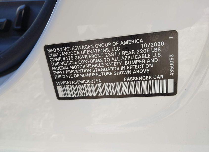 Photo 9 of 2021 Volkswagen Passat 2.0T SE (VIN 1VWSA7A35MC000794)