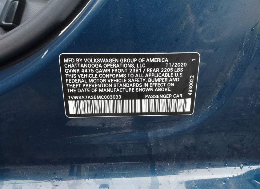 Photo 9 of 2021 Volkswagen Passat 2.0T SE (VIN 1VWSA7A35MC003033)