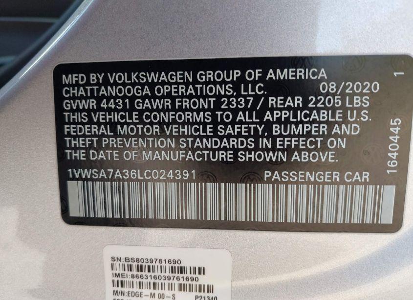 Photo 9 of 2020 Volkswagen Passat 2.0T SE (VIN 1VWSA7A36LC024391)