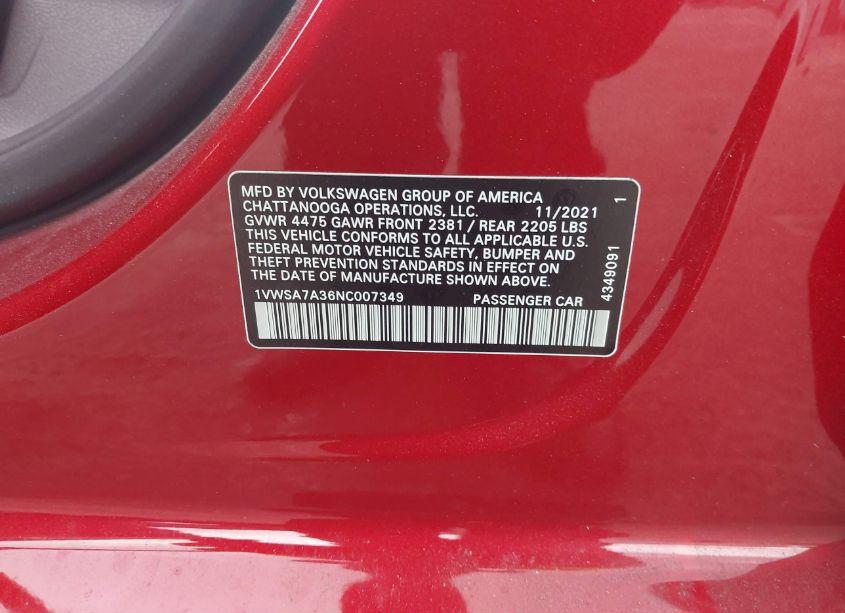 Photo 9 of 2022 Volkswagen Passat 2.0T SE (VIN 1VWSA7A36NC007349)
