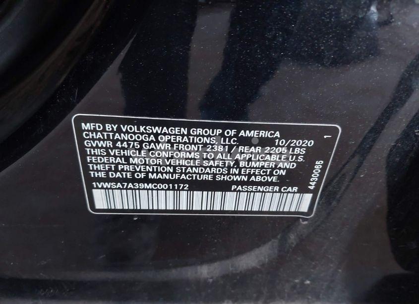 Photo 9 of 2021 Volkswagen Passat 2.0T SE (VIN 1VWSA7A39MC001172)
