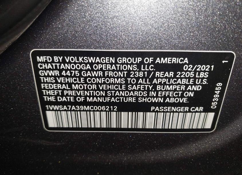 Photo 9 of 2021 Volkswagen Passat 2.0T SE (VIN 1VWSA7A39MC006212)