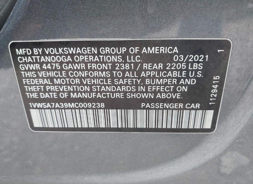Photo 9 of 2021 Volkswagen Passat 2.0T SE (VIN 1VWSA7A39MC009238)