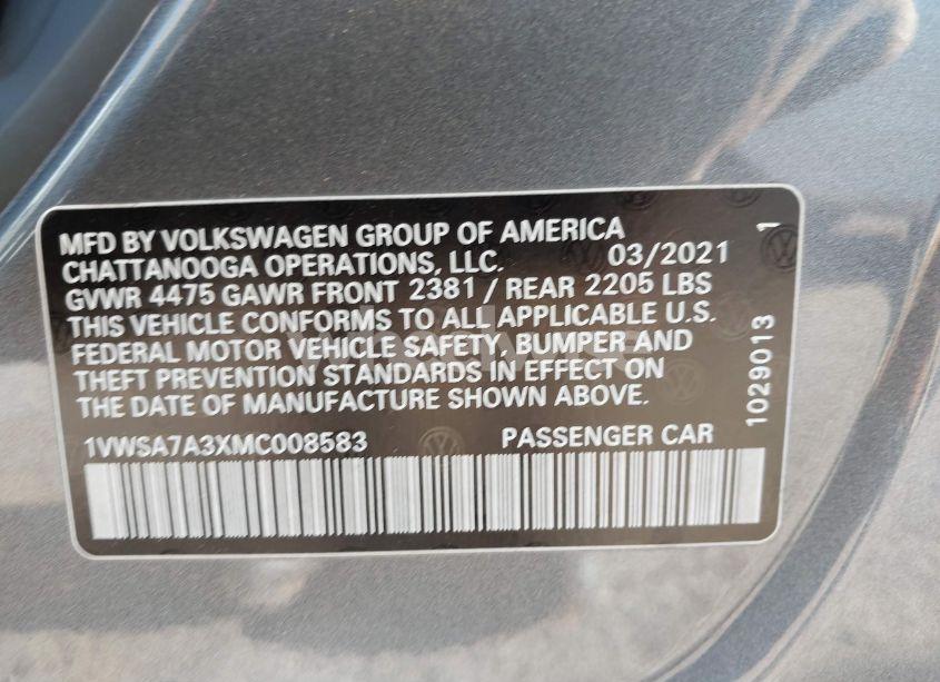 Photo 9 of 2021 Volkswagen Passat 2.0T SE (VIN 1VWSA7A3XMC008583)