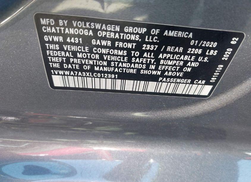 Photo 9 of 2020 Volkswagen Passat 2.0T SE (VIN 1VWWA7A3XLC012391)
