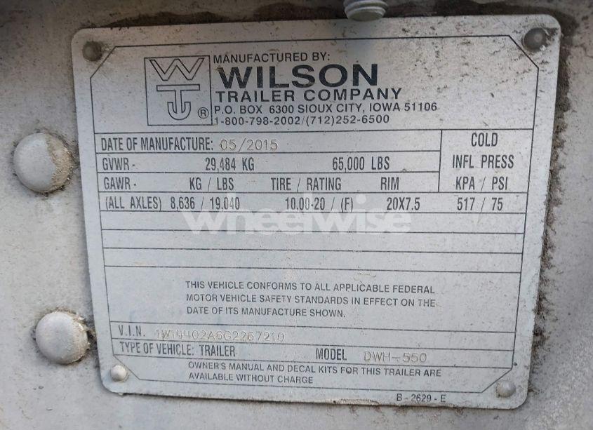 Photo 9 of 2016 Wilson Trailer CO DWH-550 (VIN 1W14402A6G2267210)